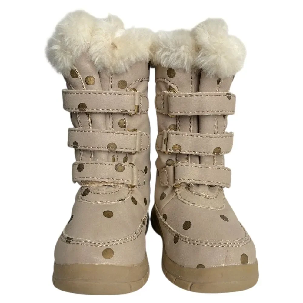 Baby GAP Winter Snow Boots Faux Fur Lined Insulated Beige Toddler Girl Size 5
